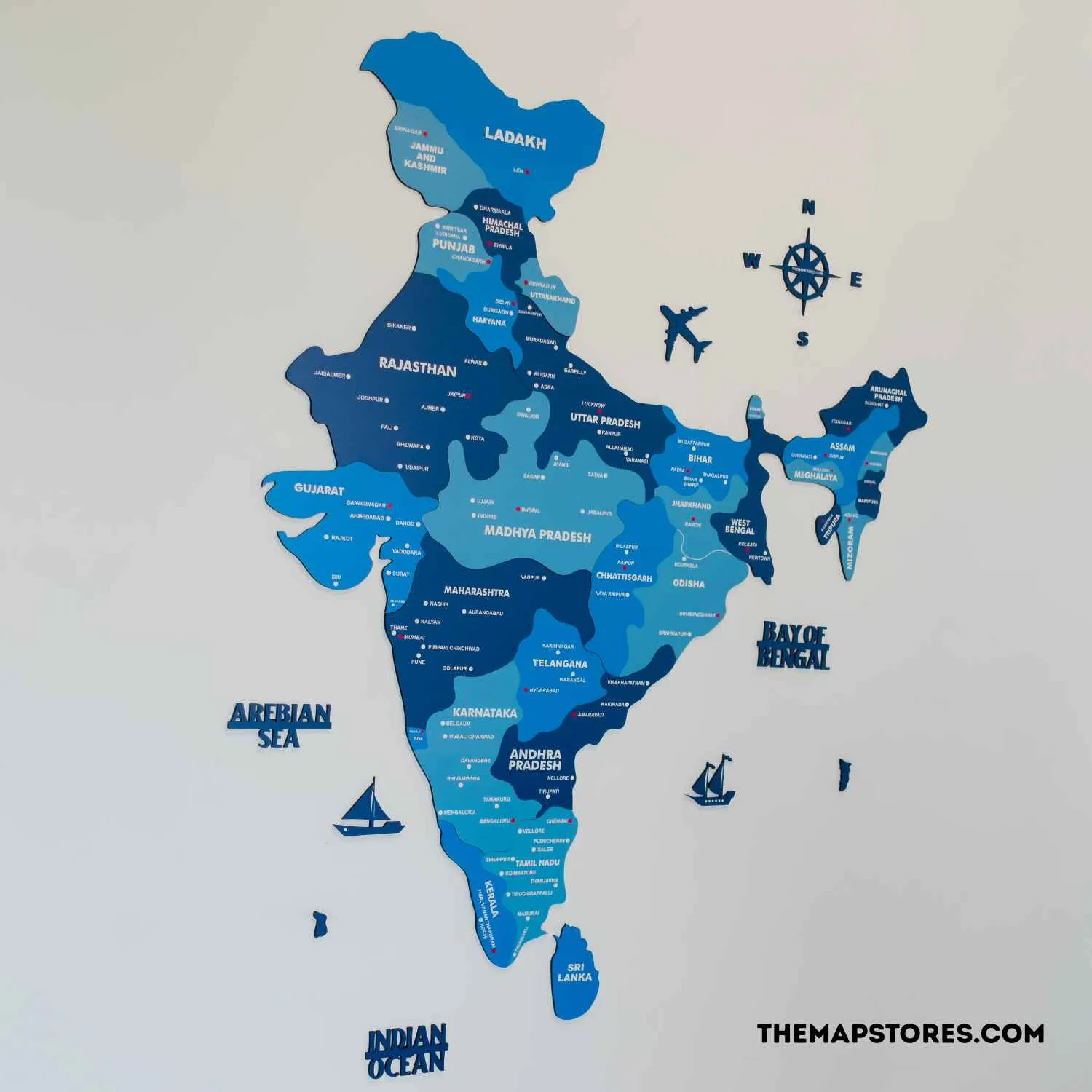 Tory Blue Wooden India Map for wall | Wooden India map wallart | Map of India |