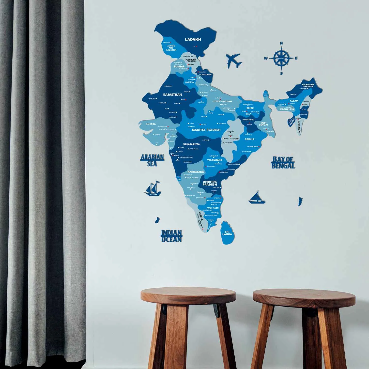 Tory Blue Wooden India Map for wall | Wooden India map wallart | Map of India |