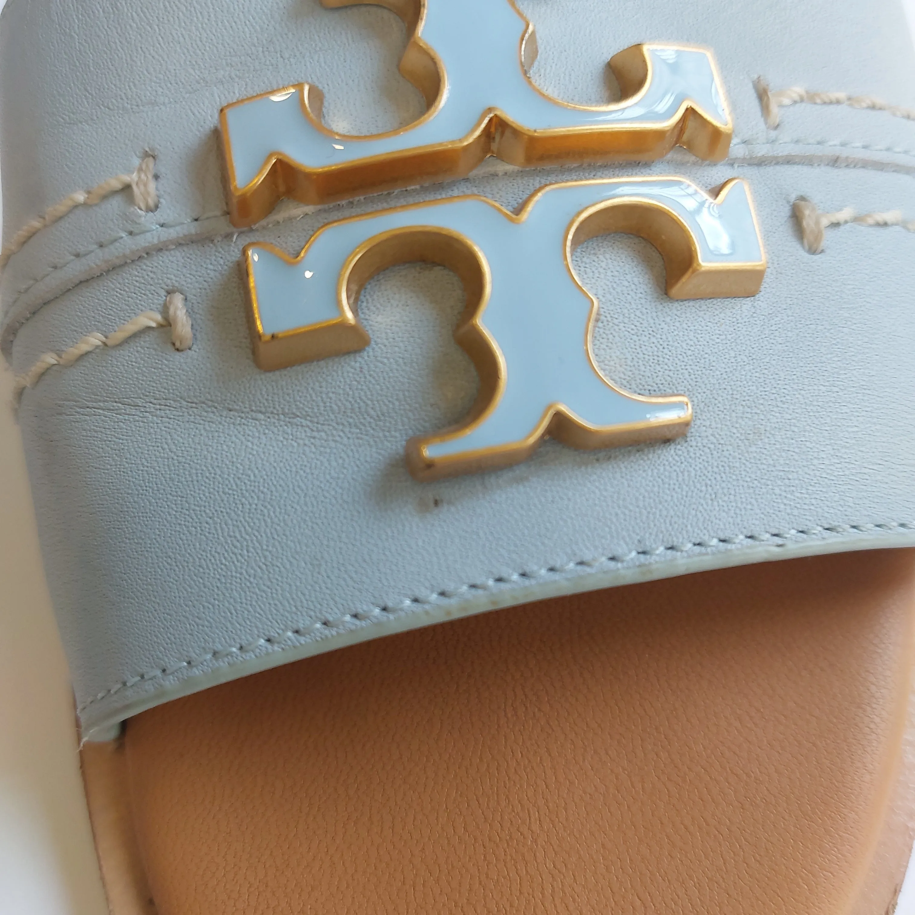 Tory Burch Sky Blue Everly Leather Slides | Pre Loved |