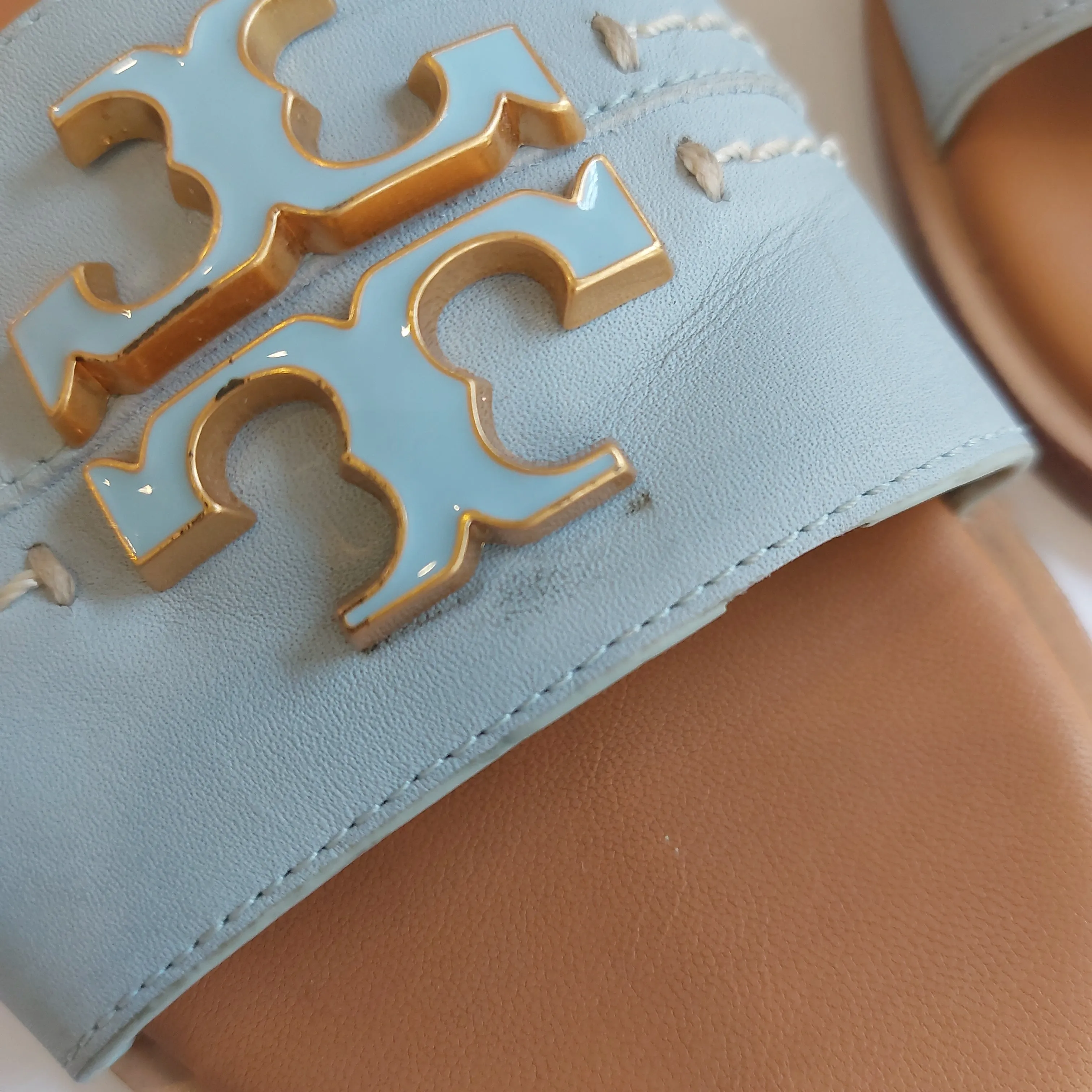 Tory Burch Sky Blue Everly Leather Slides | Pre Loved |