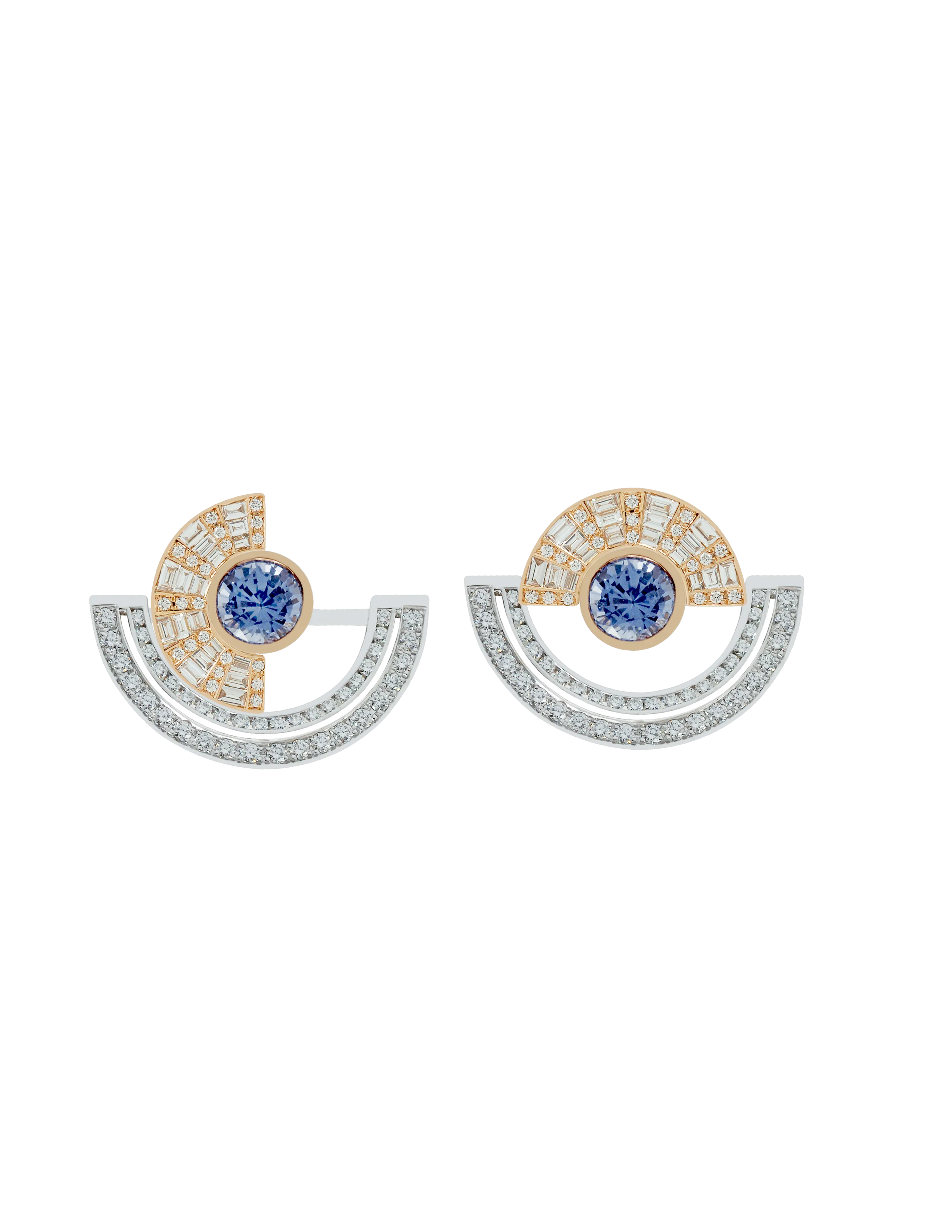 Twist Reflection Blue Sapphire Diamond Double Jacket Earrings