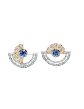 Twist Reflection Blue Sapphire Diamond Double Jacket Earrings