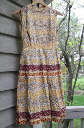 Vintage Summer Dress by Talmack of New York with Red and Yellow Floral Design and Beading