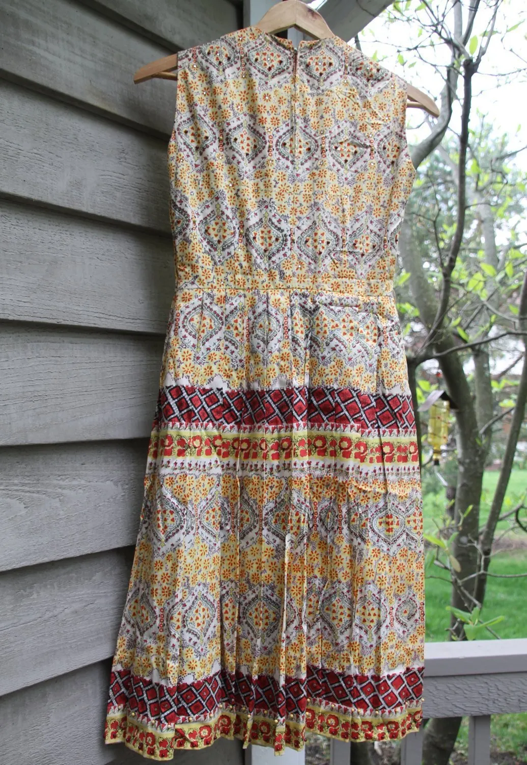 Vintage Summer Dress by Talmack of New York with Red and Yellow Floral Design and Beading