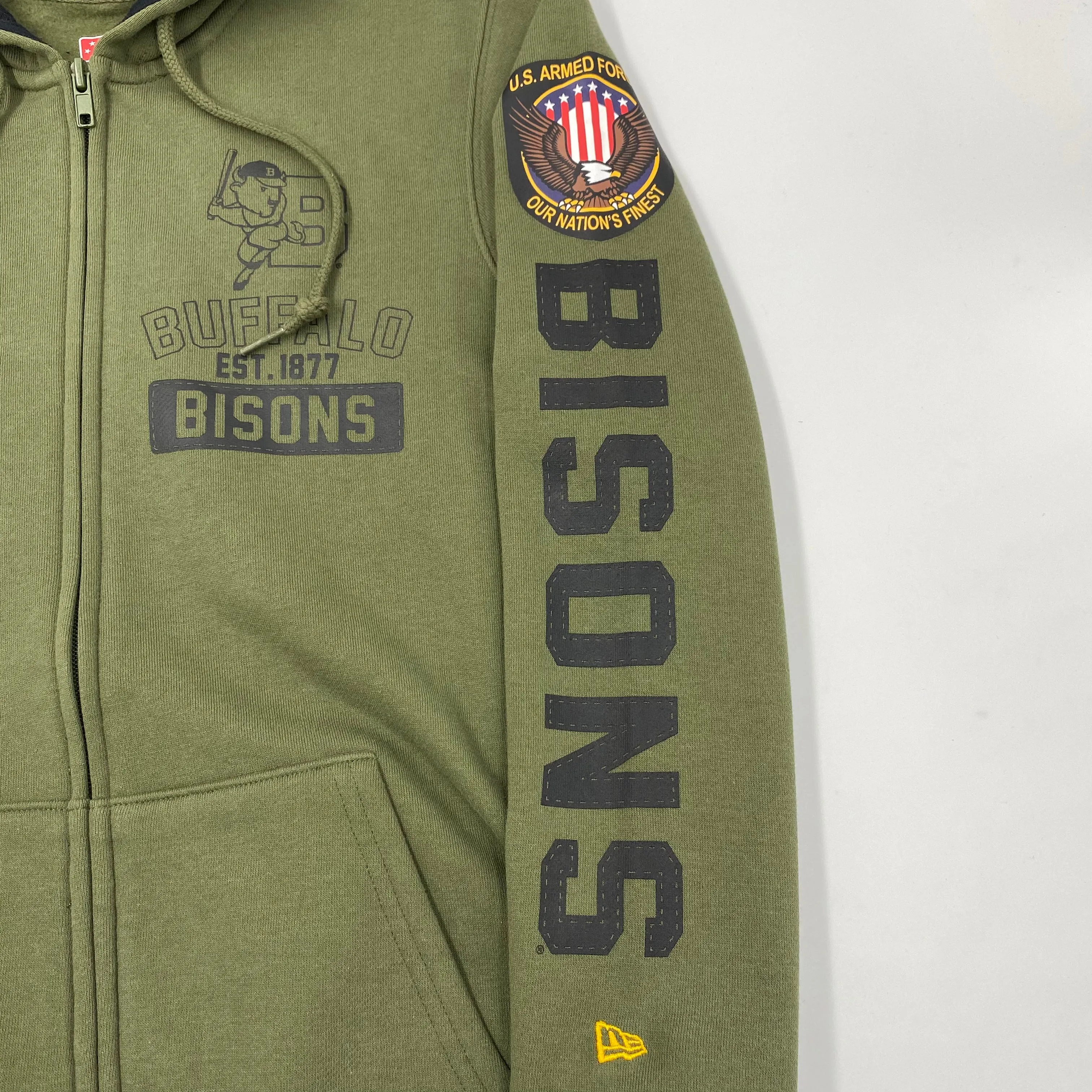 Women's New Era Bisons Armed Forces Military Green Zip-Up