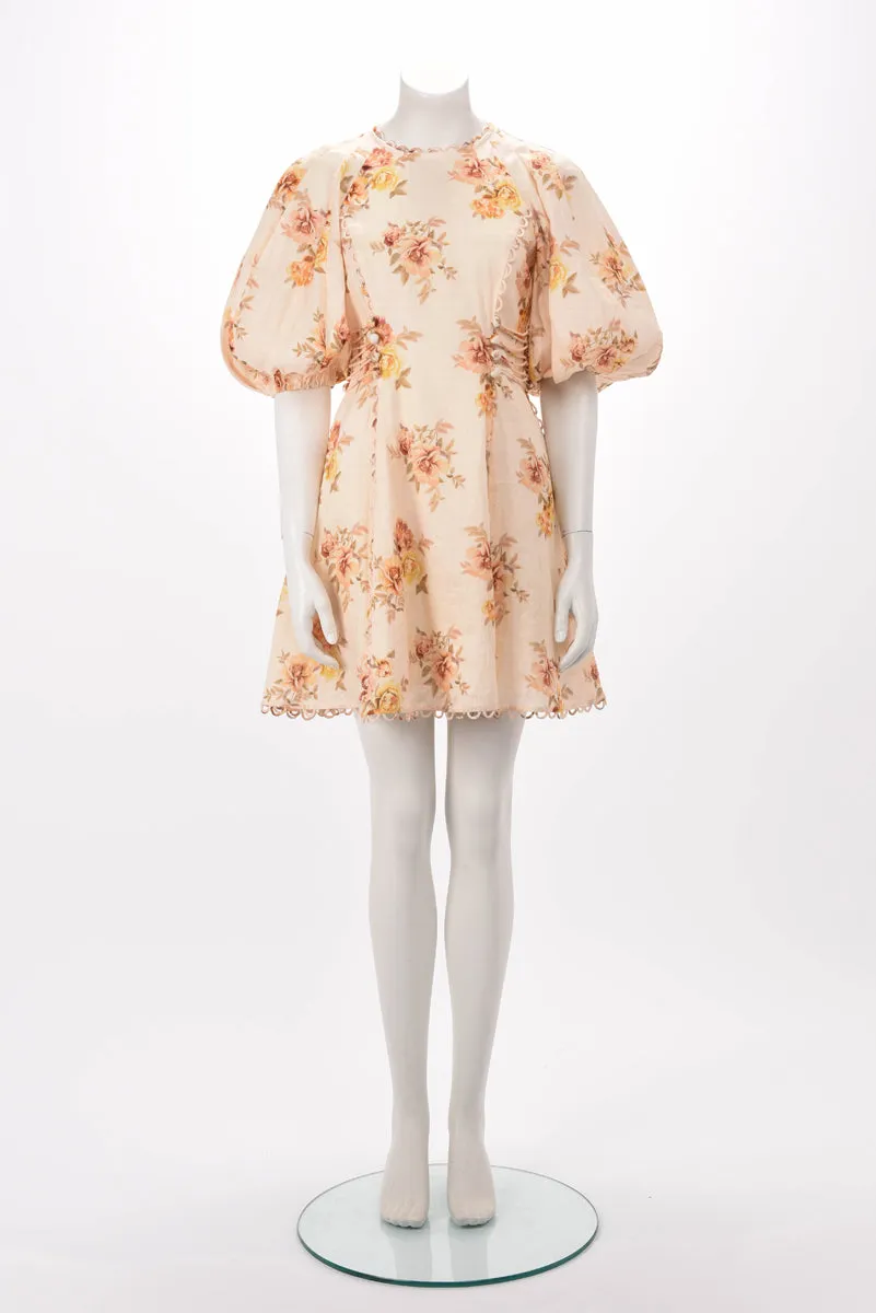 Zimmermann Lemon Rose Linen Rosa Laced Mini Dress 1