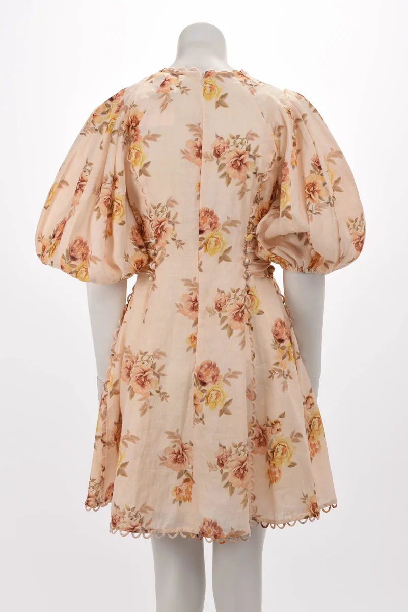 Zimmermann Lemon Rose Linen Rosa Laced Mini Dress 1